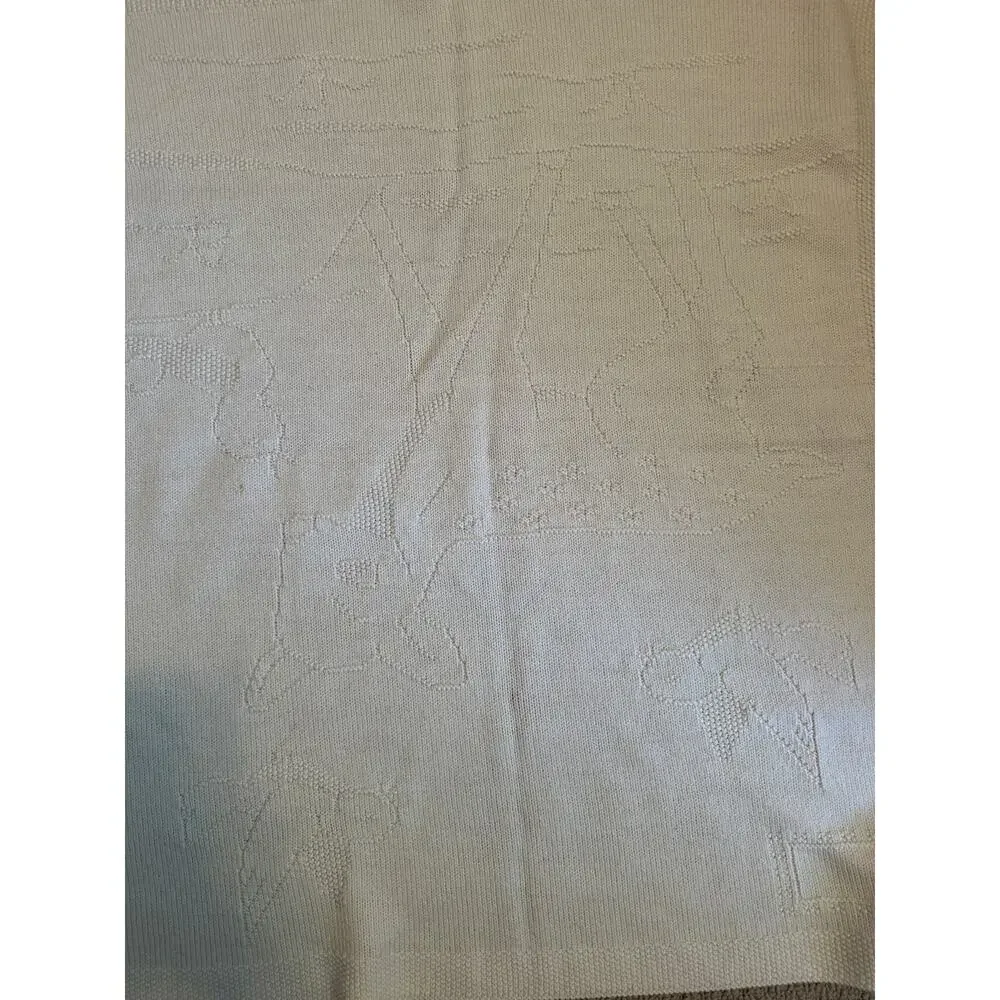 Vintage White Bambi Deer Bird Baby Knit Blanket 29